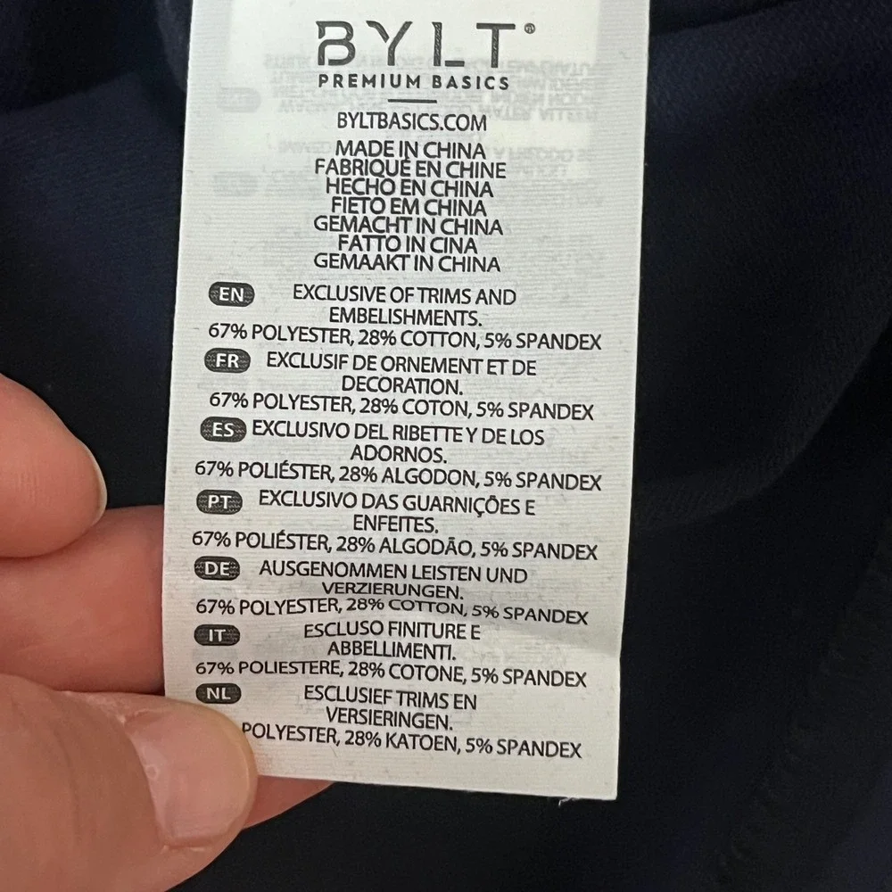 BYLT Premium Basics Signature Drop-Cut Long Sleeve Shirt Navy Blue Mens Small
